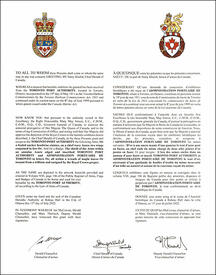 Lettres patentes concédant des emblèmes héraldiques à l'Administration portuaire de Toronto