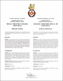 Lettres patentes confirmant l’insigne du Collège militaire royal de Saint-Jean