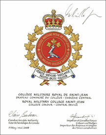 Lettres patentes confirmant l’insigne du Collège militaire royal de Saint-Jean