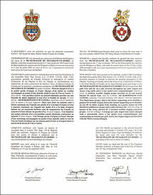 Letters patent granting heraldic emblems to the Municipalité de Mulgrave-et-Derry