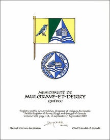 Lettres patentes concédant des emblèmes héraldiques à la Municipalité de Mulgrave-et-Derry
