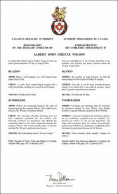 Lettres patentes enregistrant les emblèmes héraldiques d'Albert John Greene Wilson