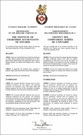 Lettres patentes enregistrant les emblèmes héraldiques de l'Institut des comptables agréés de l’Ontario