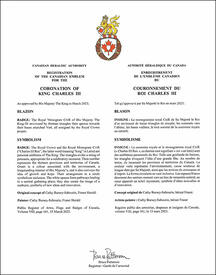 Letters patent registering the Canadian Coronation Emblem of King Charles III