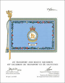 Lettres patentes approuvant les emblèmes héraldiques du 435e Escadron de transport et sauvetage