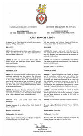 Letters patent registering the heraldic emblems of John Francis Leddy