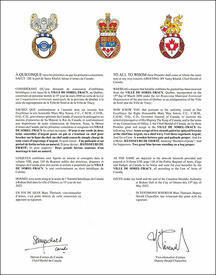 Letters patent granting heraldic emblems to the Ville de Sorel-Tracy