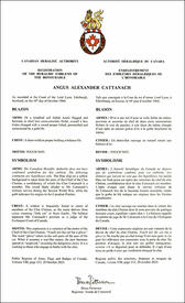 Lettres patentes enregistrant les emblèmes héraldiques d'Angus Alexander Cattanach