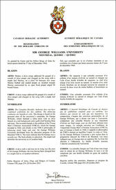 Lettres patentes enregistrant les emblèmes héraldiques de la Sir George Williams University