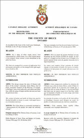 Lettres patentes enregistrant les emblèmes héraldiques de The County of Bruce