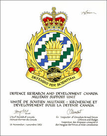 Letters patent approving the Badge of the Defence Research and Development Canada Military Support Unit