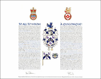 Letters patent granting heraldic emblems to Charles Aaron Rogers