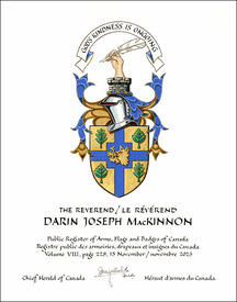 Letters patent granting heraldic emblems to Darin Joseph MacKinnon