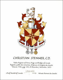 Letters patent granting heraldic emblems to Christian Stenner