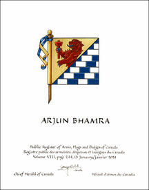 Lettres patentes concédant des emblèmes héraldiques à Arjun Singh Bhamra
