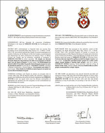 Letters patent granting heraldic emblems to Yohann St-Cyr