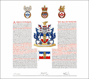 Letters patent granting heraldic emblems to the Société de l’Acadie du Nouveau-Brunswick