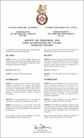 Letters patent registering the heraldic emblems of the Society of Industrial and Cost Accountants of Canada