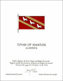 Letters patent granting heraldic emblems to the Town of Nanton