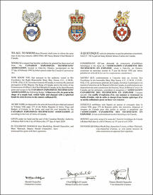 Letters patent granting heraldic emblems to the Canadian Explosives Technicians’ Association