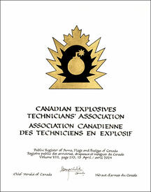 Letters patent granting heraldic emblems to the Canadian Explosives Technicians’ Association