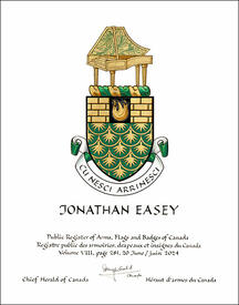 Letters patent granting heraldic emblems to Jonathan Easey