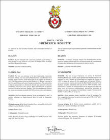 Letters patent approving the Badge of HMCS Frédérick Rolette