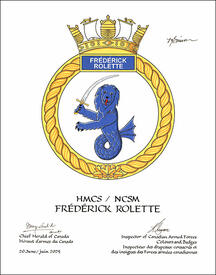 Letters patent approving the Badge of HMCS Frédérick Rolette