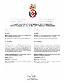 Letters patent approving the Badge of a Land Equipment Engineering Technologist