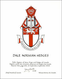 Lettres patentes concédant des emblèmes héraldiques à Dale Norman Hedges Lettres patentes concédant des emblèmes héraldiques à Dale Norman Hedges