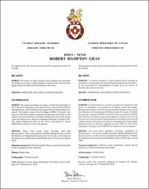 Letters patent approving the Badge of HMCS Robert Hampton Gray