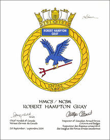 Letters patent approving the Badge of HMCS Robert Hampton Gray