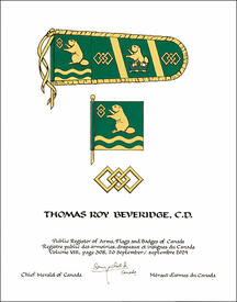 Letters patent granting heraldic emblems to Thomas Roy Beveridge