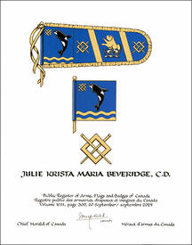 Letters patent granting heraldic emblems to Julie Krista Maria Beveridge