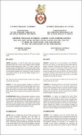 Lettres patentes enregistrant les emblèmes héraldiques du Prince Arthur William Patrick Albert Saxe-Coburg-Gotha