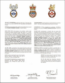 Lettres patentes concédant des emblèmes héraldiques à Charles Robert Kaiser