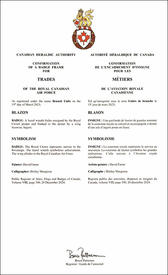 Lettres patentes enregistrant l'encadrement d'insigne pour les métiers de l’Aviation royale canadienne