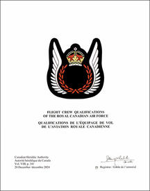 Lettres patentes enregistrant l'encadrement d’insigne de la Qualifications pour l'équipage de vol de l'Aviation royale cannadienne Lettres patentes enregistrant l'encadrement d’insigne de la Qualifications pour l'équipage de vol de l'Aviation royale cannadienne