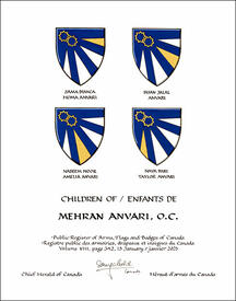 Lettres patentes concédant des emblèmes héraldiques à Mehran Anvari