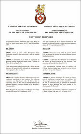 Letters patent registering the heraldic emblems of Winthrop Brainerd