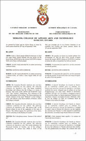 Letters patent registering the heraldic emblems of the Mohawk College of Applied Arts and Technology Letters patent registering the heraldic emblems of the Mohawk College of Applied Arts and Technology