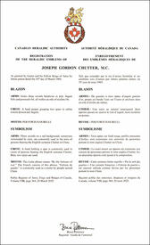 Letters patent registering the heraldic emblems of Joseph Gordon Chutter Letters patent registering the heraldic emblems of Joseph Gordon Chutter