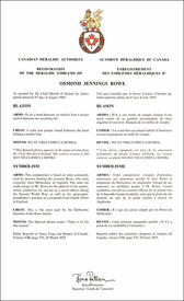 Letters patent registering the heraldic emblems of Osmond Jennings Rowe
