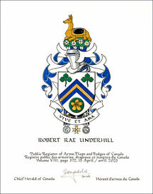Lettres patentes concédant des emblèmes héraldiques à Robert Rae Underhill