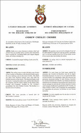 Lettres patentes enregistrant les emblèmes héraldiques d'Andrew Chesley Crosbie