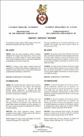 Lettres patentes enregistrant les emblèmes héraldiques de Sidney Ernest Moore Lettres patentes enregistrant les emblèmes héraldiques de Sidney Ernest Moore