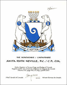 Lettres patentes concédant des emblèmes héraldiques à Anita Ruth Neville