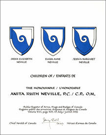 Lettres patentes concédant des emblèmes héraldiques à Anita Ruth Neville