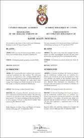 Letters patent registering the heraldic emblems of David Allen Mitchell