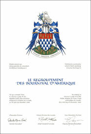 Letters patent granting heraldic emblems to Le Regroupement des Bournival d’Amérique